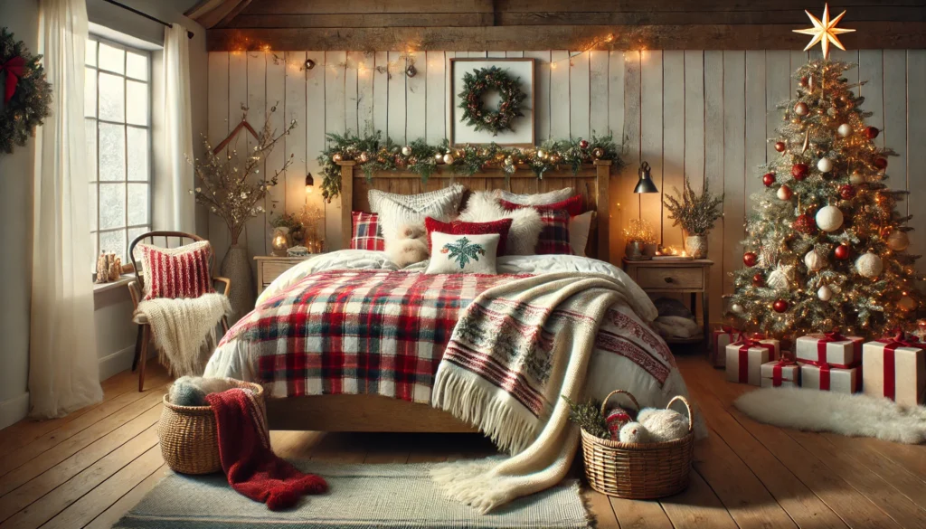 rustic christmas ornaments in a bedroom