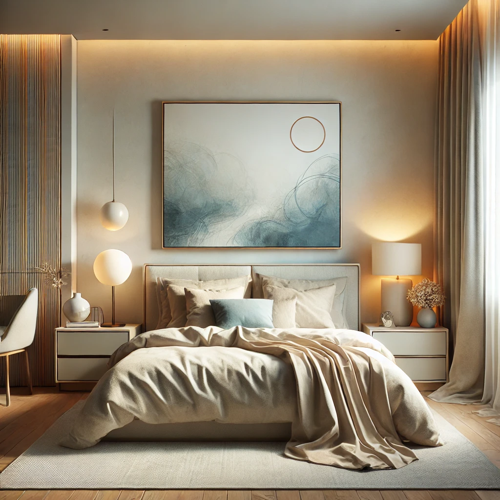 best abstract wall art prints as a centerpiece in a minimalist bedroom design